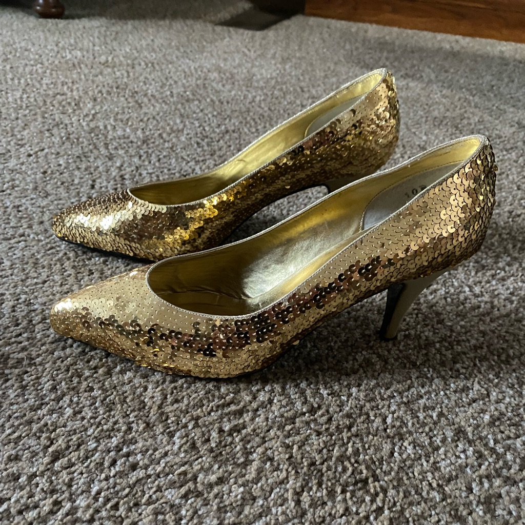 Gold Sequin Heels Size 10